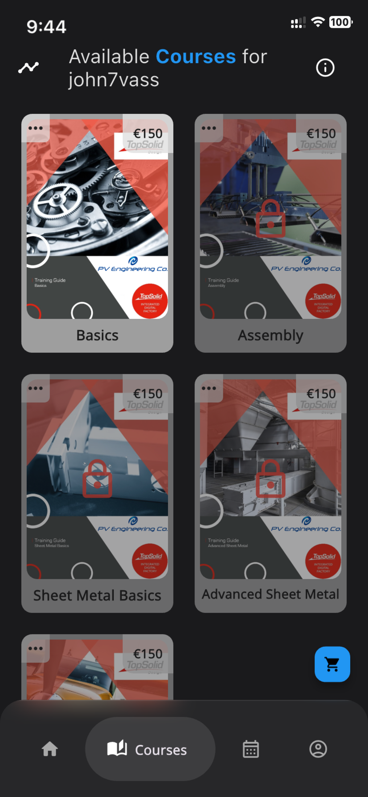 PV Engineering courses screen