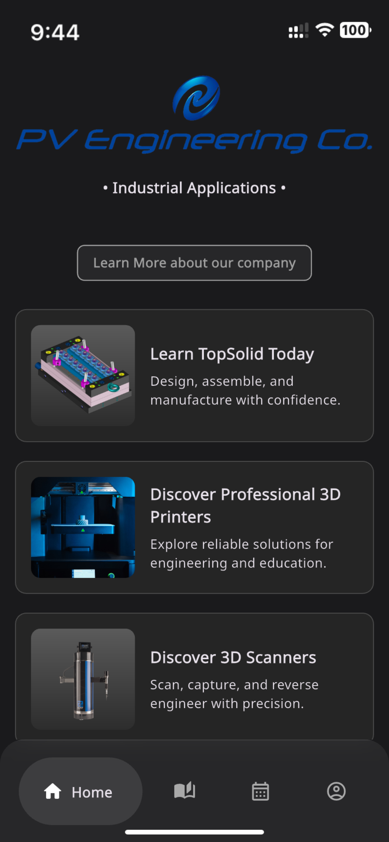PV Engineering home screen